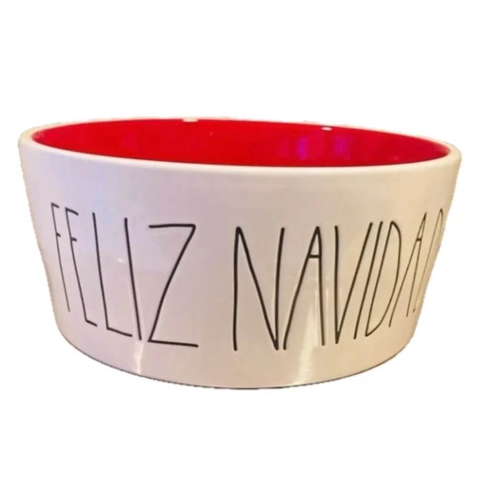Rae Dunn XL Dog Bowl FELIZ NAVIDAD NWT Christmas holiday decor red